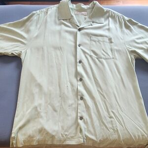 Tommy Bahama 100% Silk Button Front Shirt Mens L Green Relaxed Fit